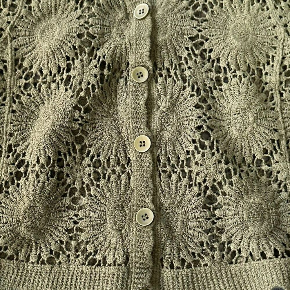 Dizzy Lizzy Daisy Crochet Cardigan V-neck Crop Button Up Olive Green Size Small - Picture 3 of 6